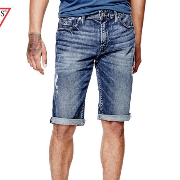 New GUESS Regular Fit Denim Mens Shorts SZ 31 - Picture 1 of 10